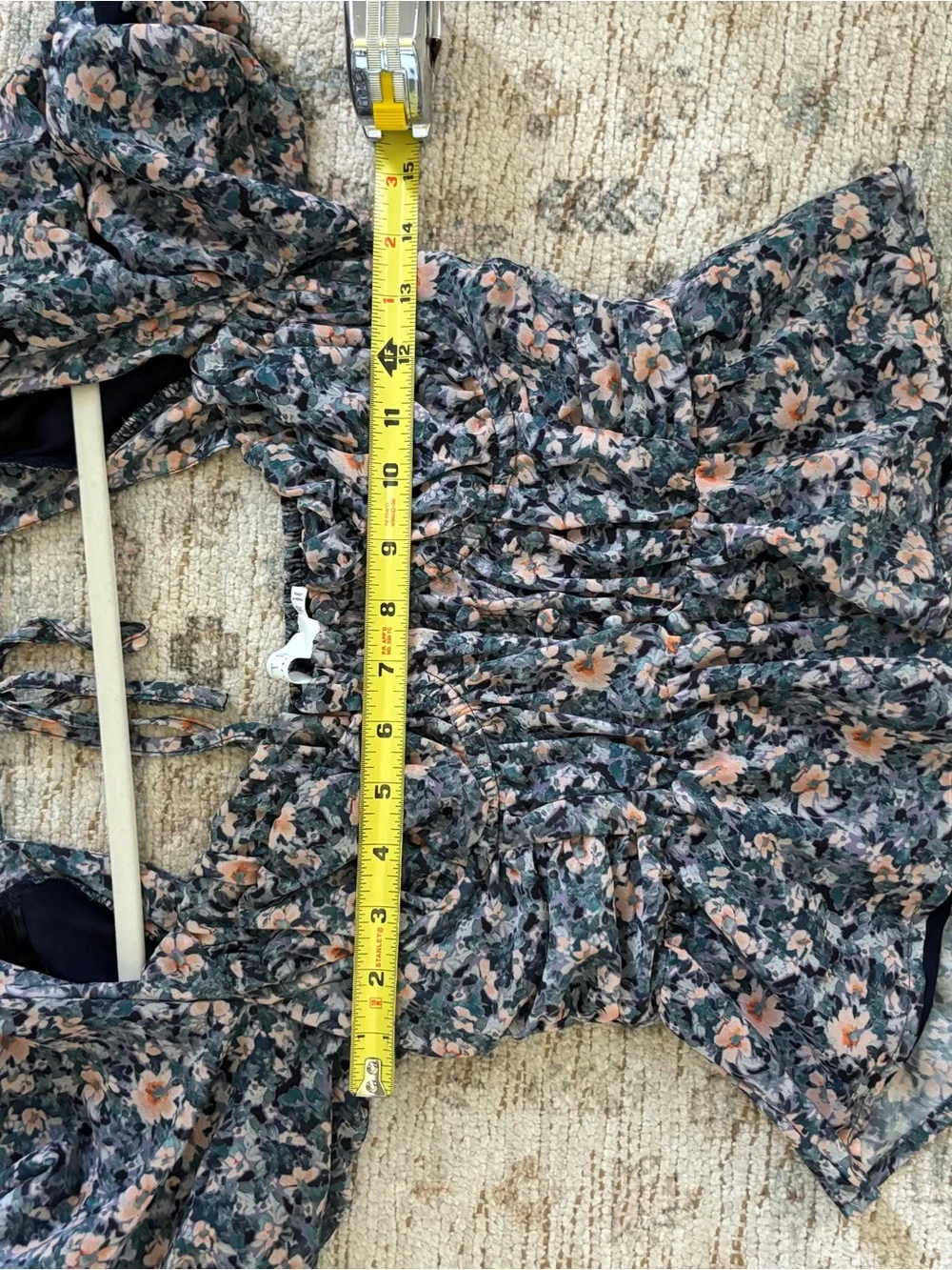 Astr Floral Puff-Sleeve Peplum Top - Black with Peach Flowers